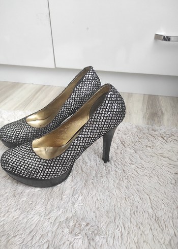 Gri Yılan Desenli Stiletto Kadın Topuklu - Görsel 3