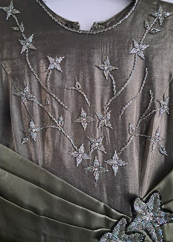 Uzun kına yeşili Kadın Abiye Elbise - Görsel 5