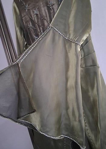 Uzun kına yeşili Kadın Abiye Elbise - Görsel 4