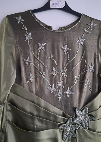 Uzun kına yeşili Kadın Abiye Elbise - Görsel 8