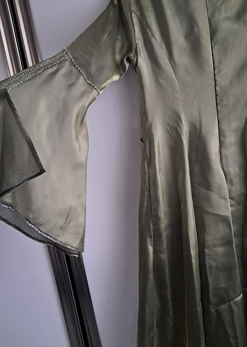 Uzun kına yeşili Kadın Abiye Elbise - Görsel 7