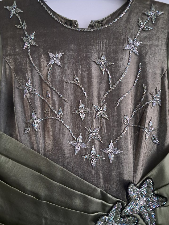 Uzun kına yeşili Kadın Abiye Elbise - Görsel 5