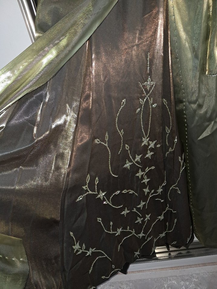 Uzun kına yeşili Kadın Abiye Elbise - Görsel 3