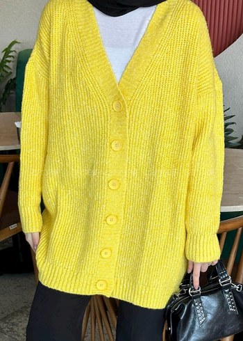 Sarı Oversize Midi Kadın Hırka - Görsel 2