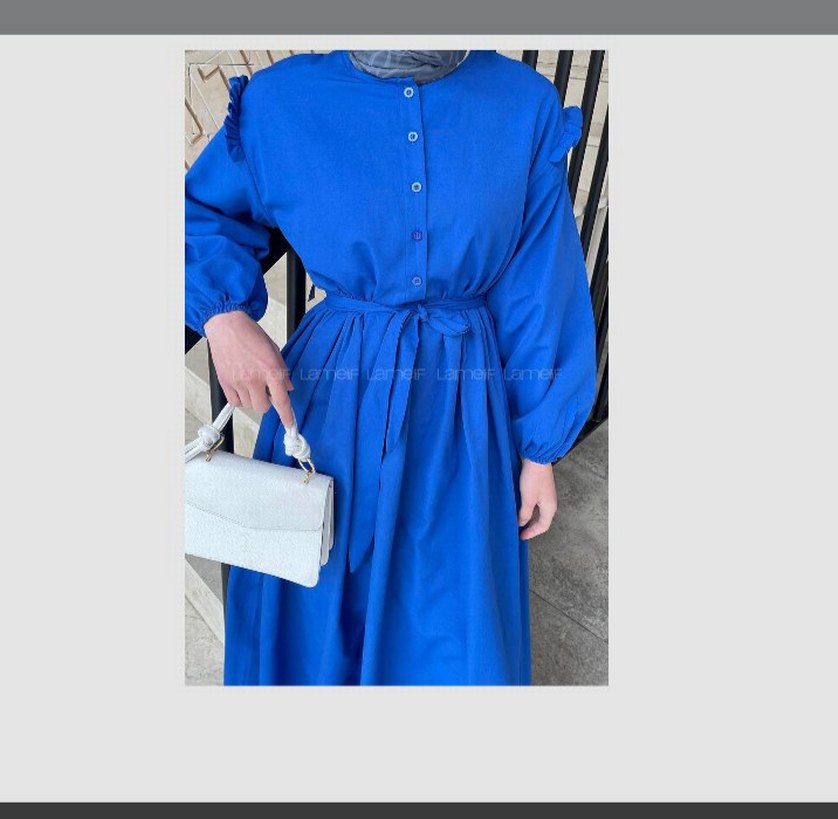 Mavi Pamuklu Uzun Kollu Salaş Elbise - Görsel 2