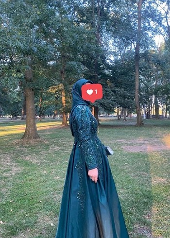 Uzun Yeşil Gotik Drape Detaylı Abiye Elbise - Görsel 3