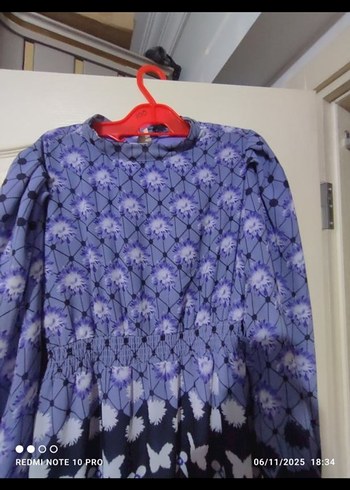 Mor Bağlama Desenli Uzun Bohem Elbise - Görsel 2