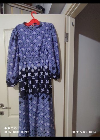 Mor Bağlama Desenli Uzun Bohem Elbise - Görsel 3