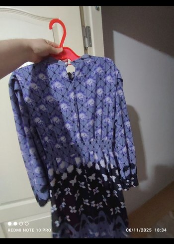 Mor Bağlama Desenli Uzun Bohem Elbise - Görsel 4