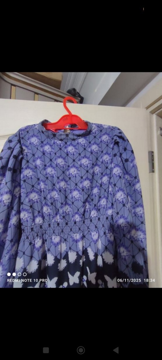 Mor Bağlama Desenli Uzun Bohem Elbise - Görsel 2