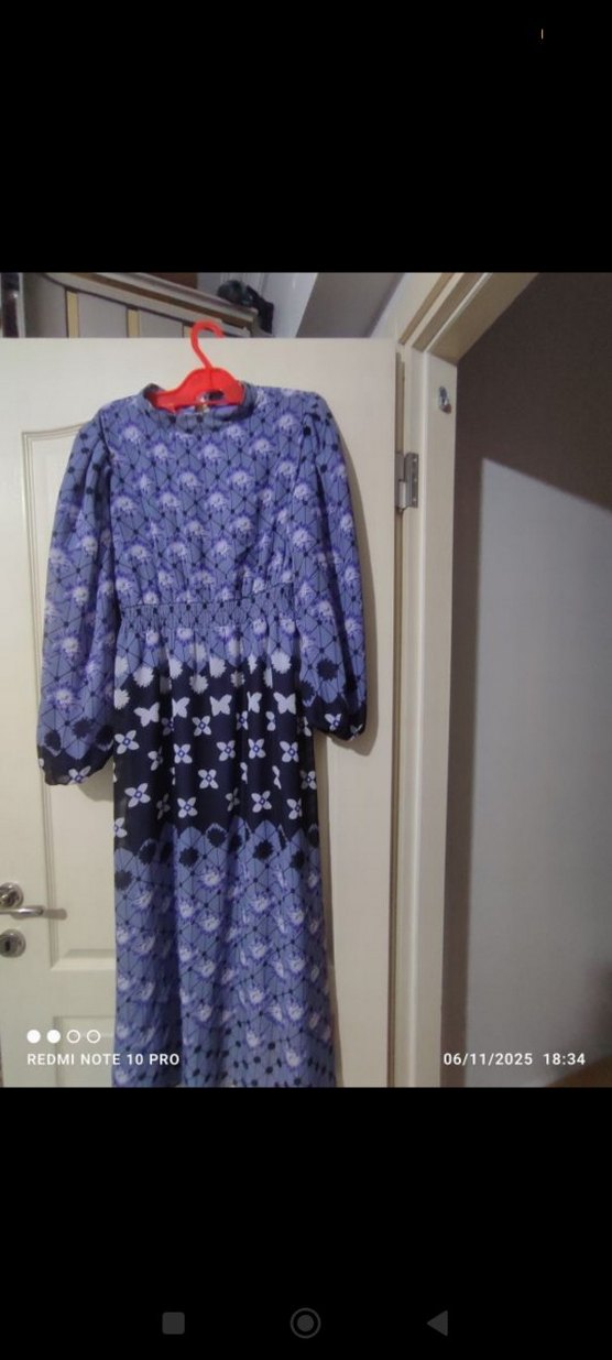 Mor Bağlama Desenli Uzun Bohem Elbise - Görsel 3