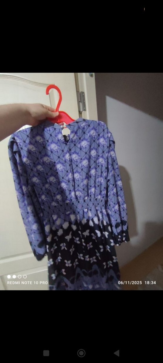 Mor Bağlama Desenli Uzun Bohem Elbise - Görsel 4