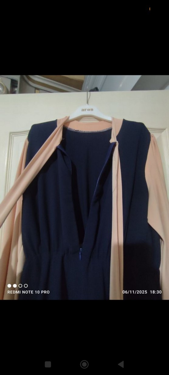 Uzun Kollu Mavi Salaş Kadın Elbise - Görsel 2