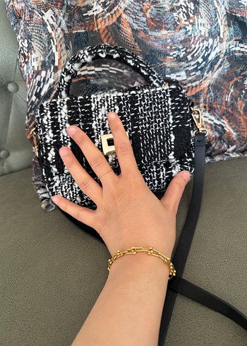 Tokalı Siyah Gri Kadın Omuz Çantası - Görsel 4