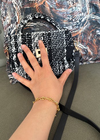 Tokalı Siyah Gri Kadın Omuz Çantası - Görsel 3