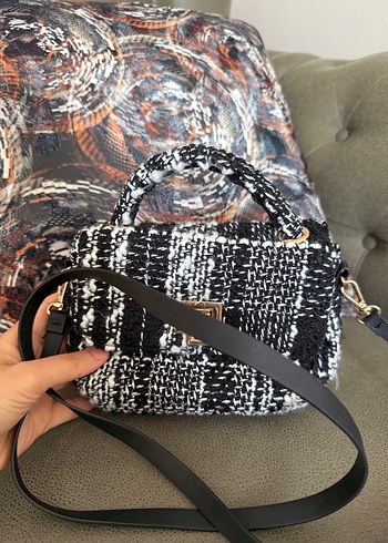 Tokalı Siyah Gri Kadın Omuz Çantası - Görsel 2