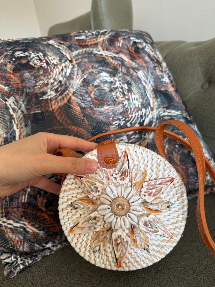 Boncuk Detaylı Yuvarlak Örgü Çapraz Çanta - Görsel 5