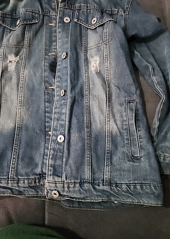 Gri Düğmeli Kadın Denim Ceket - Görsel 2