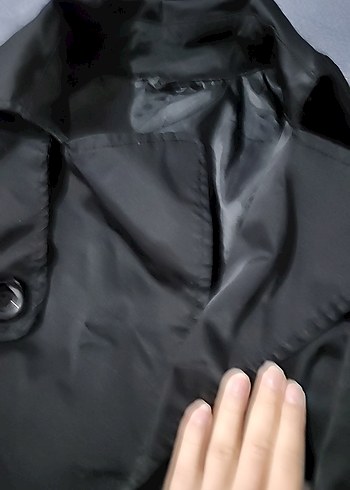 Düğmeli Siyah Midi Kadın Trençkot - Görsel 2