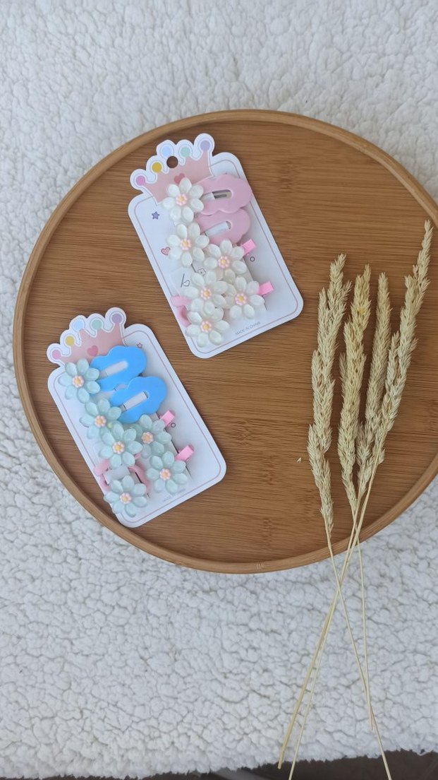 Çiçekli Boncuklu Pastel Çocuk Toka Seti - Görsel 2