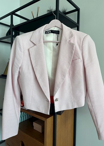 Zara Acik Pembe Keten Dokulu Blazer Ceket