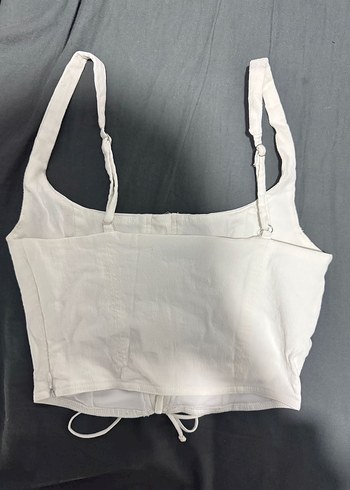 Beyaz Kemerli Keten Bustiyer - Görsel 3