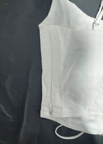 Beyaz Kemerli Keten Bustiyer - Görsel 4