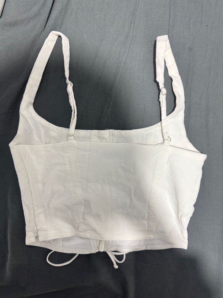 Beyaz Kemerli Keten Bustiyer - Görsel 3