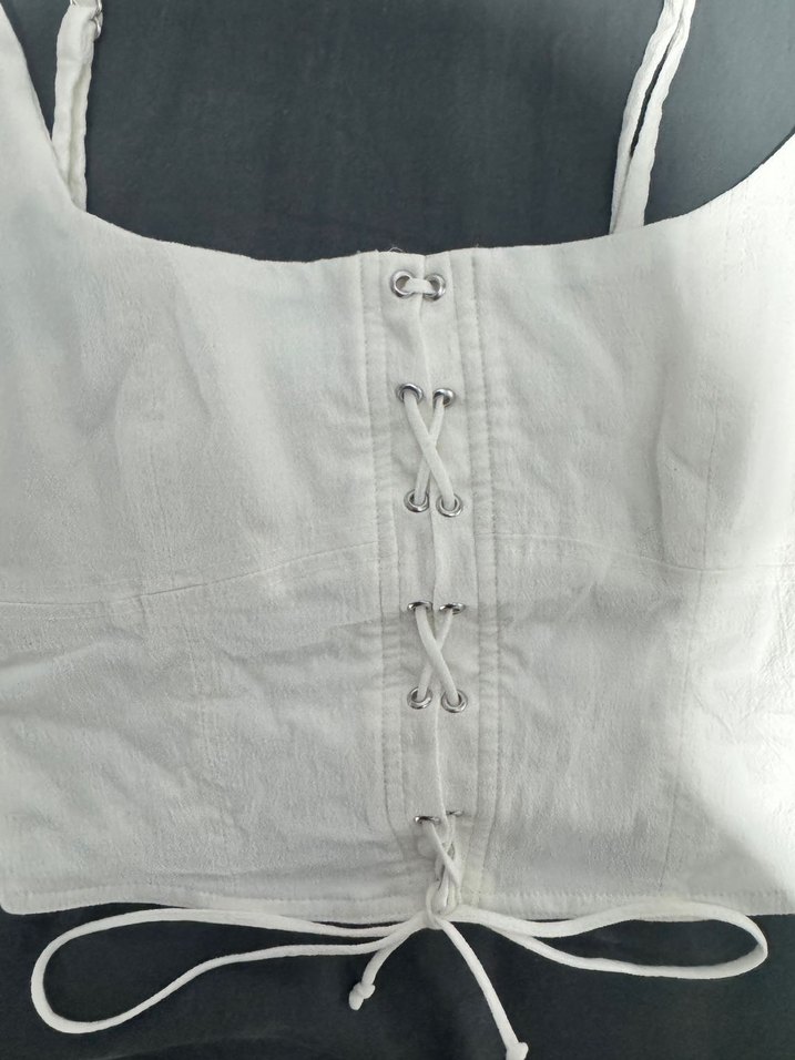 Beyaz Kemerli Keten Bustiyer - Görsel 2