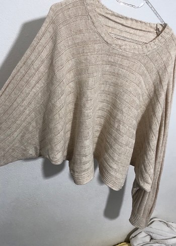 Bej V Yaka Uzun Triko Kadın Elbise - Görsel 2