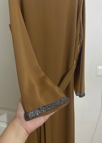 Kahverengi Drapeli Uzun Kadın Elbise - Görsel 3