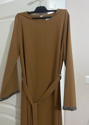 Kahverengi Drapeli Uzun Kadın Elbise - Görsel 2