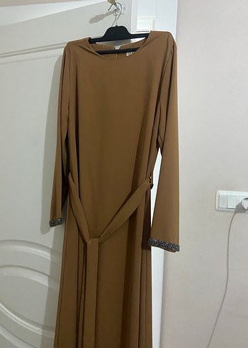 Kahverengi Drapeli Uzun Kadın Elbise - Görsel 4