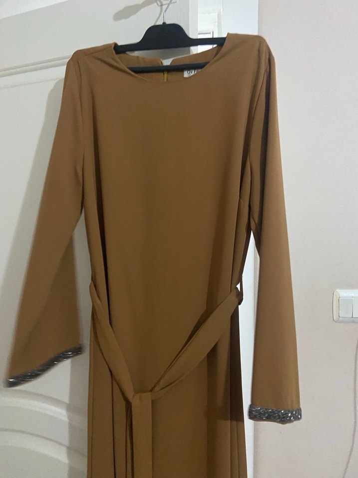 Kahverengi Drapeli Uzun Kadın Elbise - Görsel 2