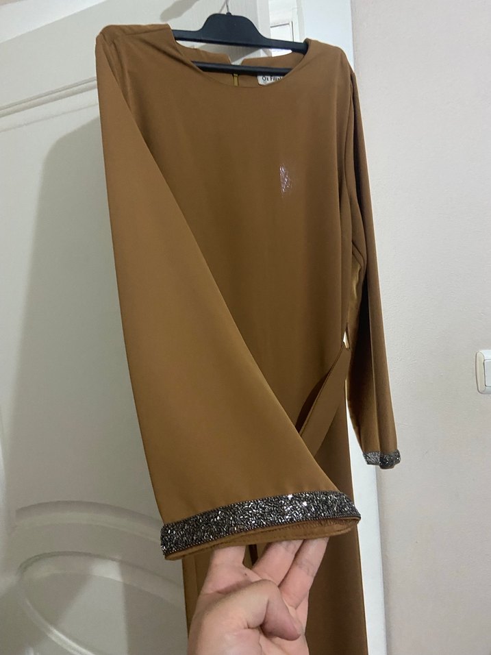 Kahverengi Drapeli Uzun Kadın Elbise - Görsel 5