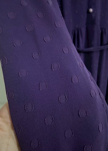 Koyu Mor Fırfırlı Uzun Kadın Elbise - Görsel 3