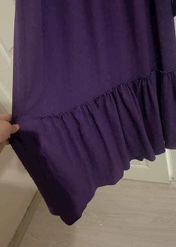Koyu Mor Fırfırlı Uzun Kadın Elbise - Görsel 2