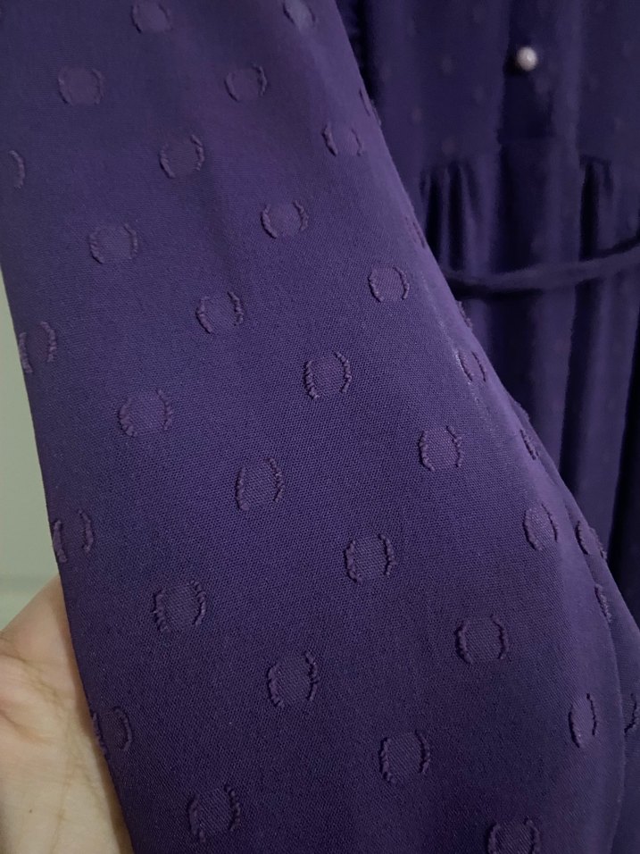 Koyu Mor Fırfırlı Uzun Kadın Elbise - Görsel 3