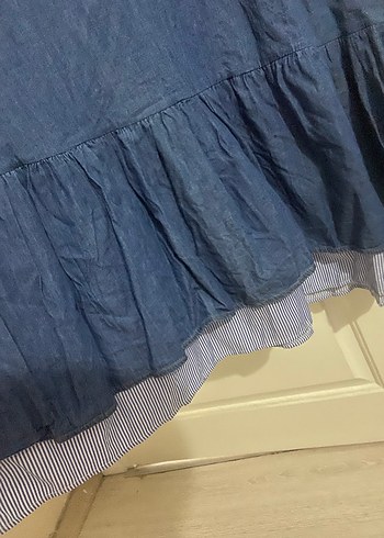 Mavi Uzun Kollu Kot Elbise - Görsel 3