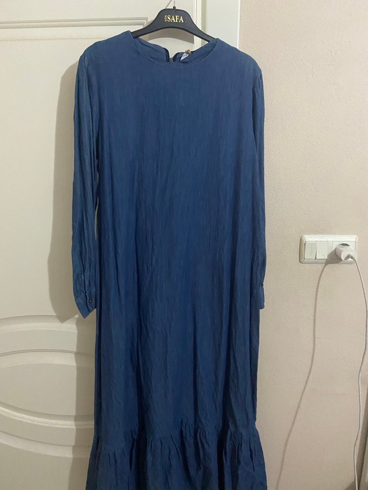 Mavi Uzun Kollu Kot Elbise - Görsel 2