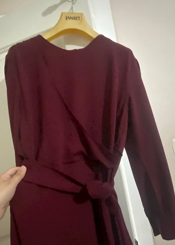 Bordo Drapeli Uzun Kollu Uzun Elbise - Görsel 3