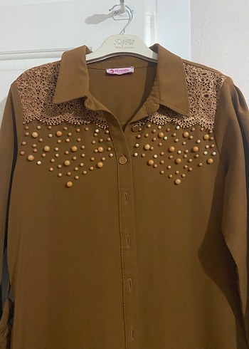 Düğmeli Bohem Uzun Kollu Hardal Rengi Elbise - Görsel 2