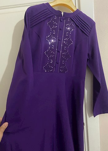 Düğmeli Mor Uzun Kadın Elbise - Görsel 4