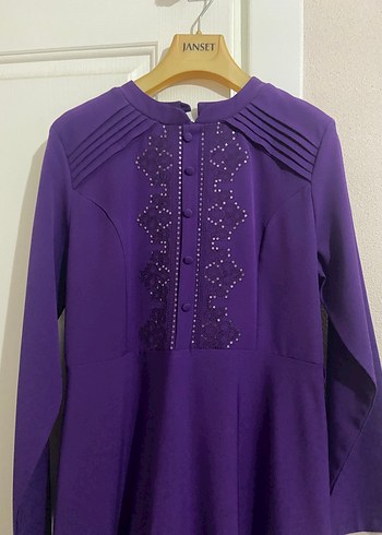 Düğmeli Mor Uzun Kadın Elbise - Görsel 2