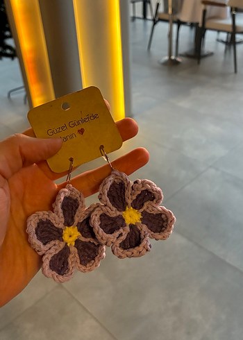 Örgü Çiçek Desenli Bohem Kadın Küpe - Görsel 2