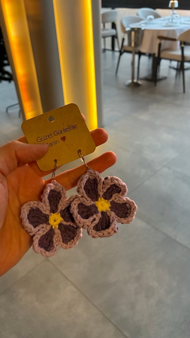 Örgü Çiçek Desenli Bohem Kadın Küpe - Görsel 2