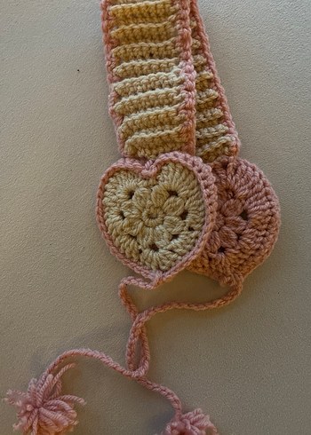 Kalpli krem Pembe Örgü Kulaklık - Görsel 3