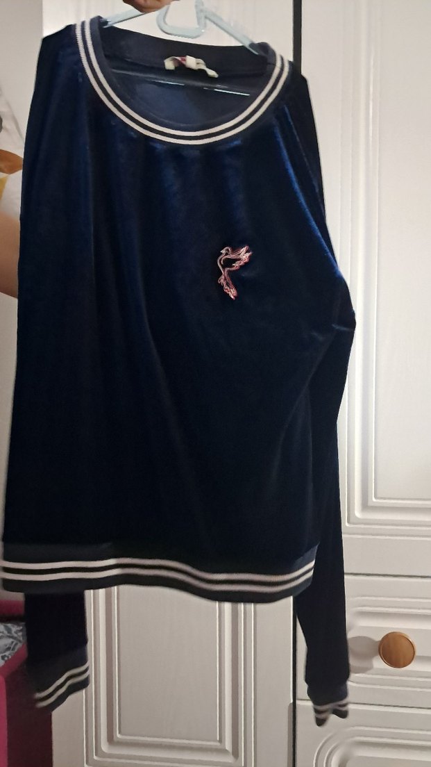 Mavi Nakışlı Uzun Kollu Tişört - Görsel 2