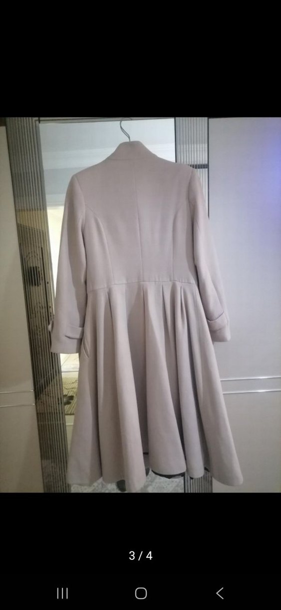 Düğmeli Bej Kadın Kaban - Görsel 2