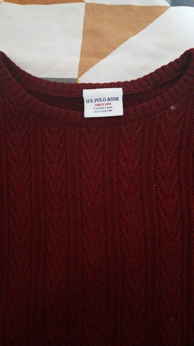 Bordo Uzun Kollu Örgü Çocuk Kazak - Görsel 2